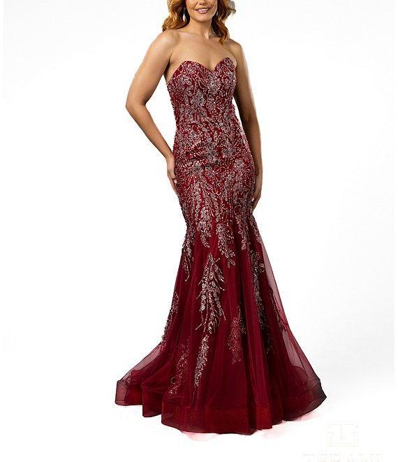 Terani Couture Sweetheart Neck Beaded Tulle Mermaid Gown Product Image