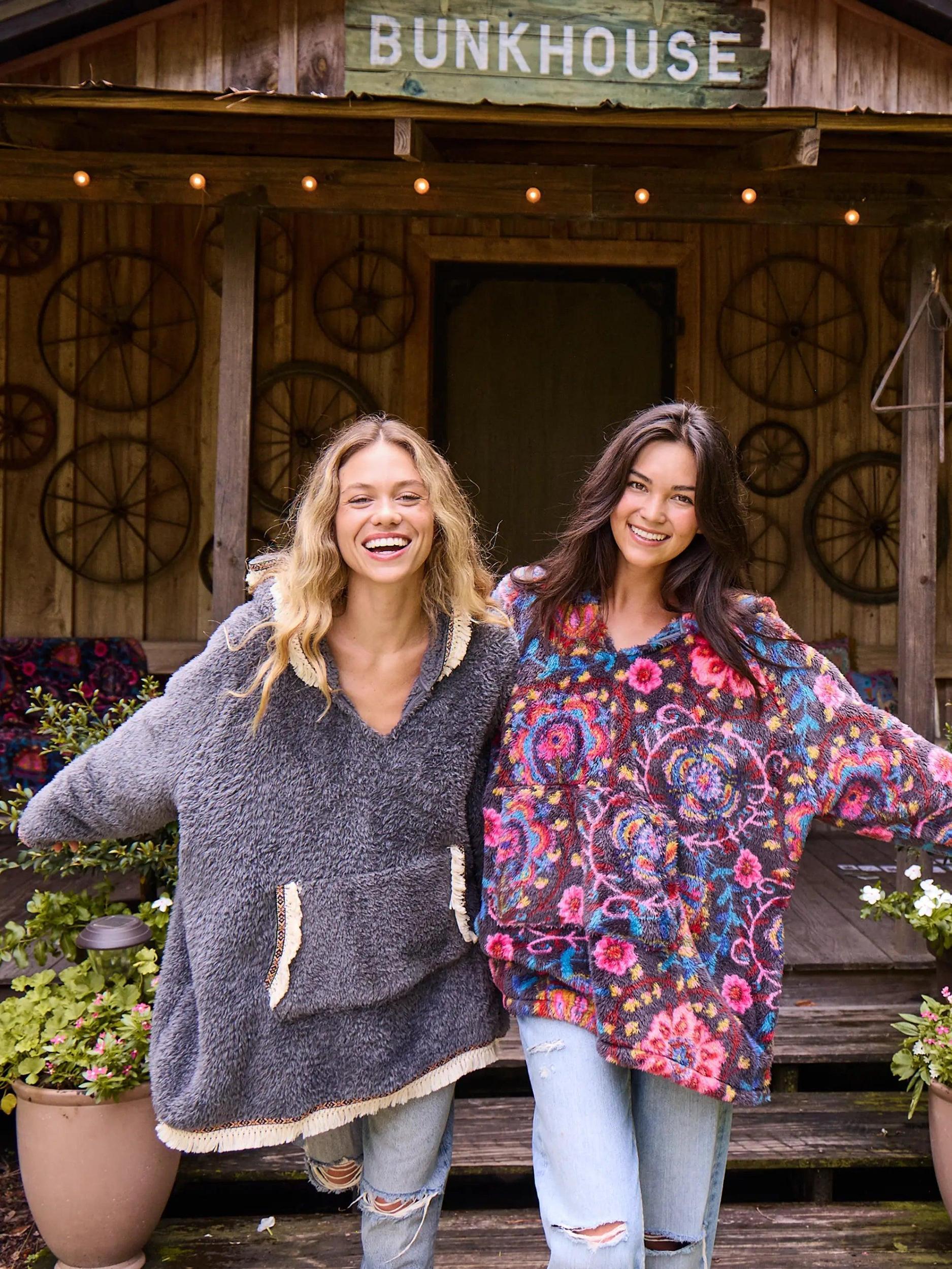 Oversized Blanket Hoodie - Black Pink Folk Floral Product Image