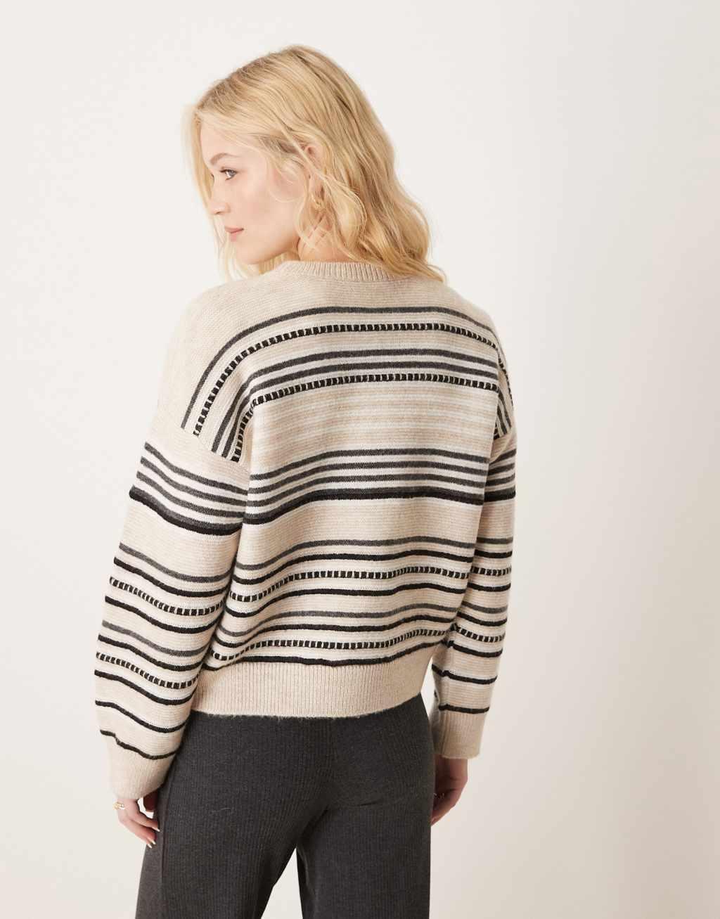 ASOS DESIGN textured knit sweater in ecru stripe Product Image