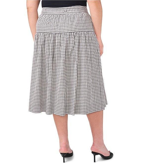 CeCe Plus Size Gingham A-Line Tiered Belted Midi Skirt Product Image