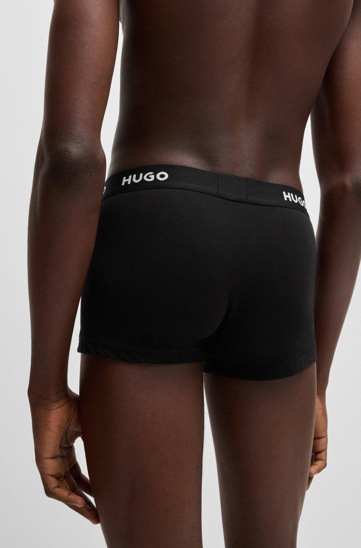 HUGO - Three-pack of stretch-cotton trunks with logo waistbands - Black Product Image