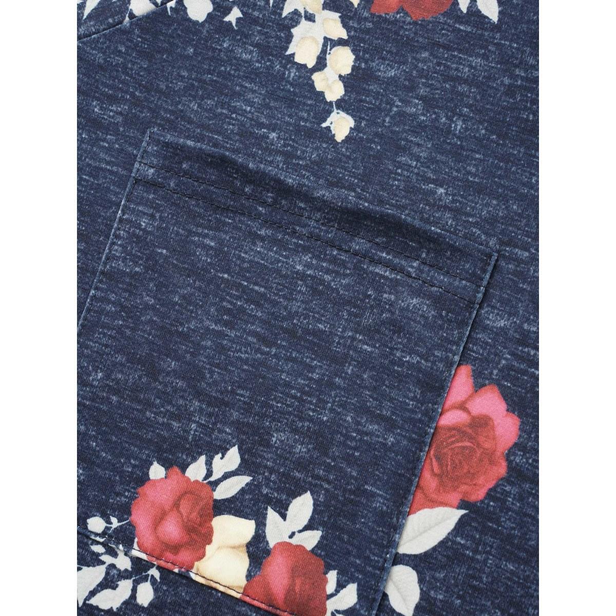 Plus Size Floral Print Heather Patched Pocket T-shirt Multicolor Women Elegant Printed Floral V-neck Dailywear T-shirts BloomChic 30/6X Product Image