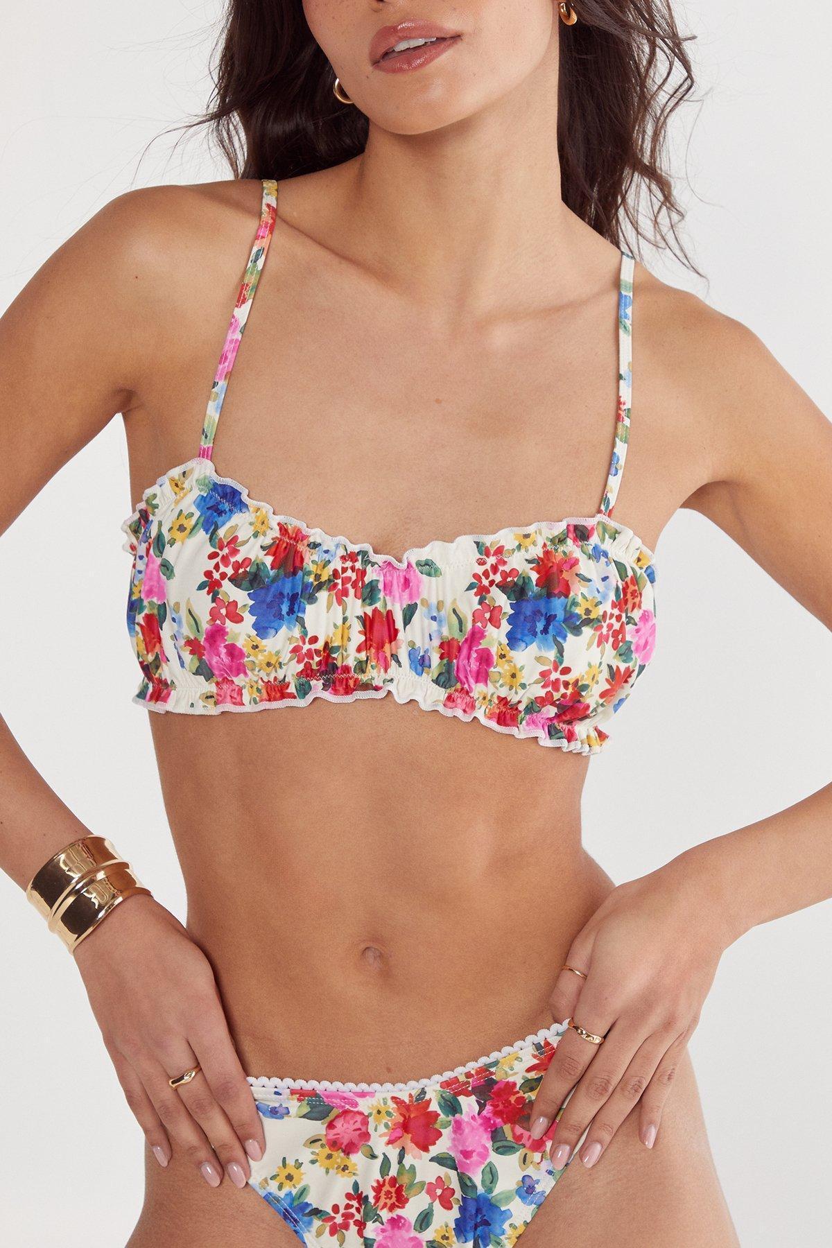 Floral Ruffle Picot 3pc Bikini Set Product Image
