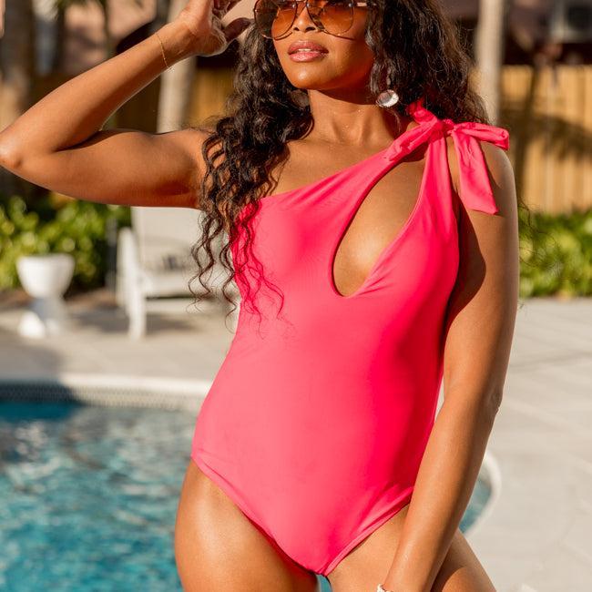 Lady Liberty Red One Shoulder Cut-Out Swimsuit FINAL SALE Product Image