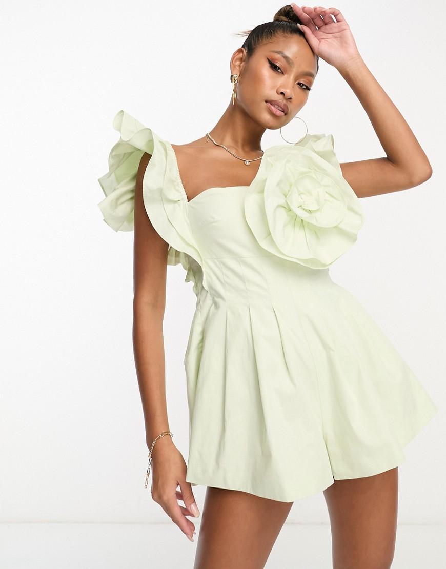 ASOS LUXE poplin romper with corsage and ruffle sleeves Product Image