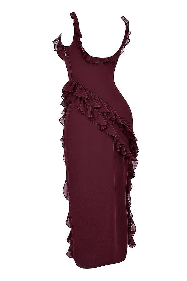 Ariela Mulberry Ruffle Maxi Dress Product Image
