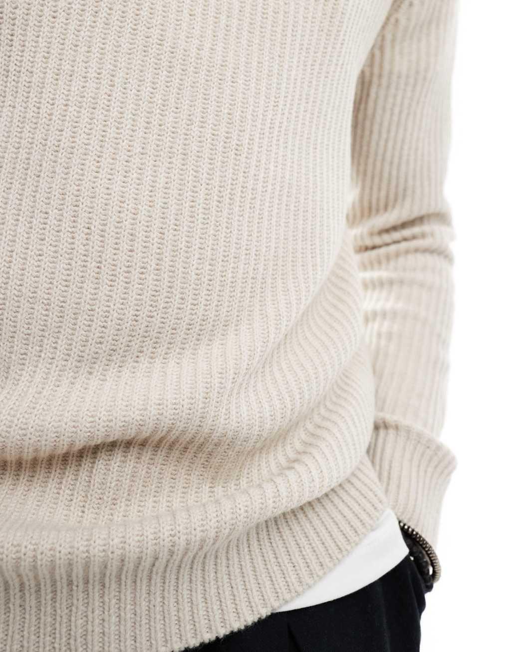 JJ Rebel ribbed crew neck sweater in beige Product Image