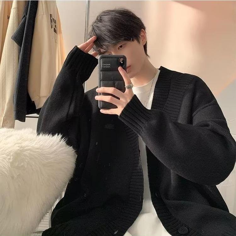 V-Neck Plain Applique Cardigan Product Image