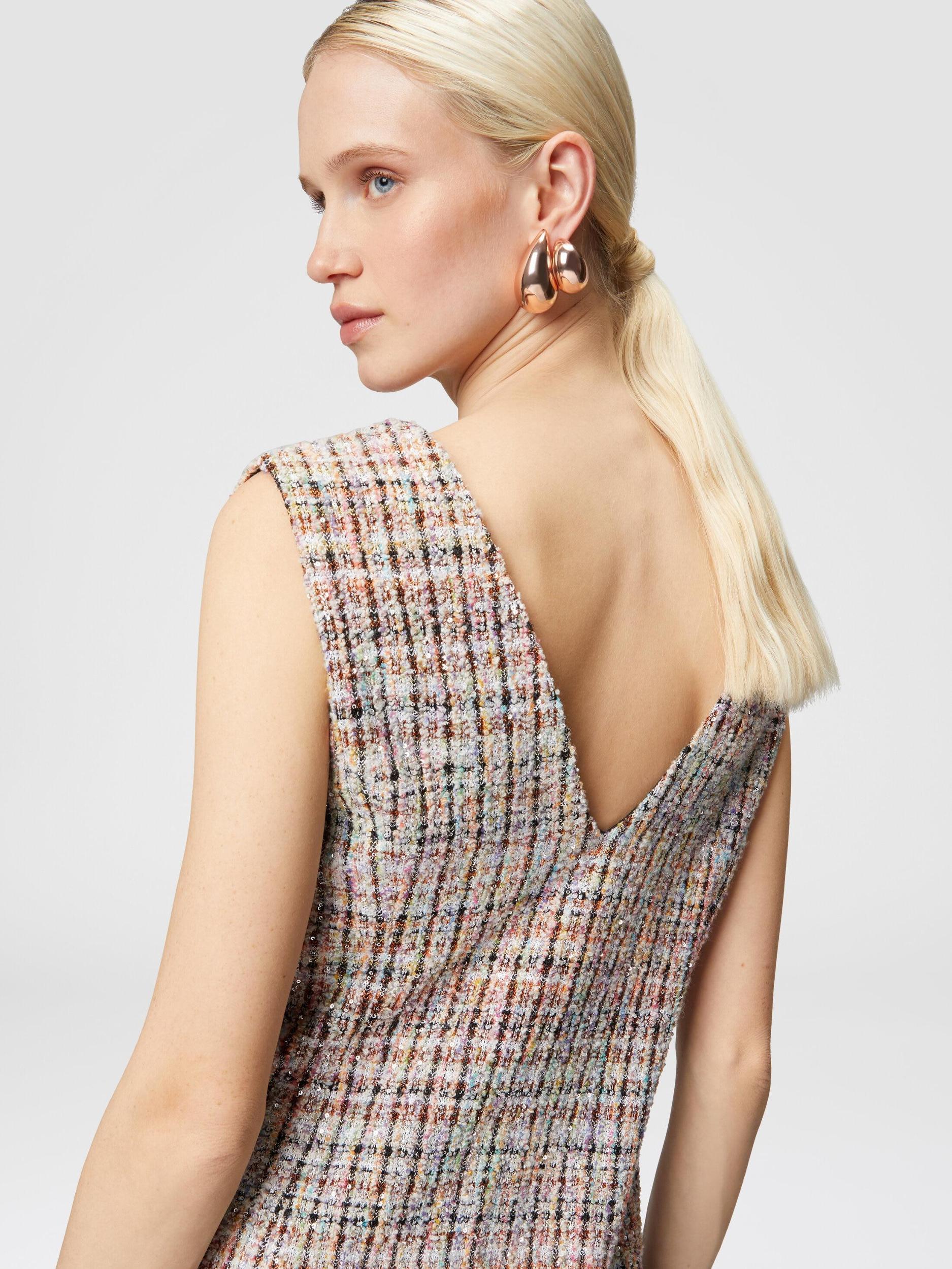 Sleeveless bouclé checkered mini-dress with sequins Product Image