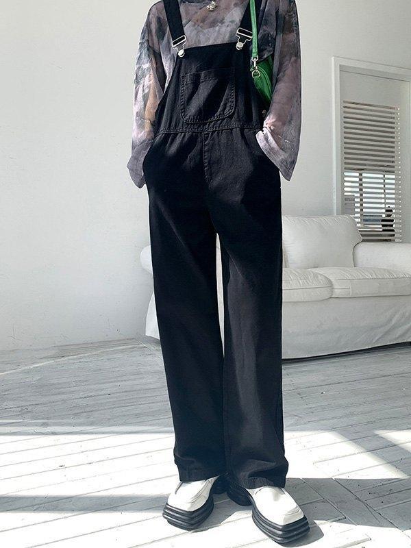 Classic Straight Leg Denim Overalls Product Image