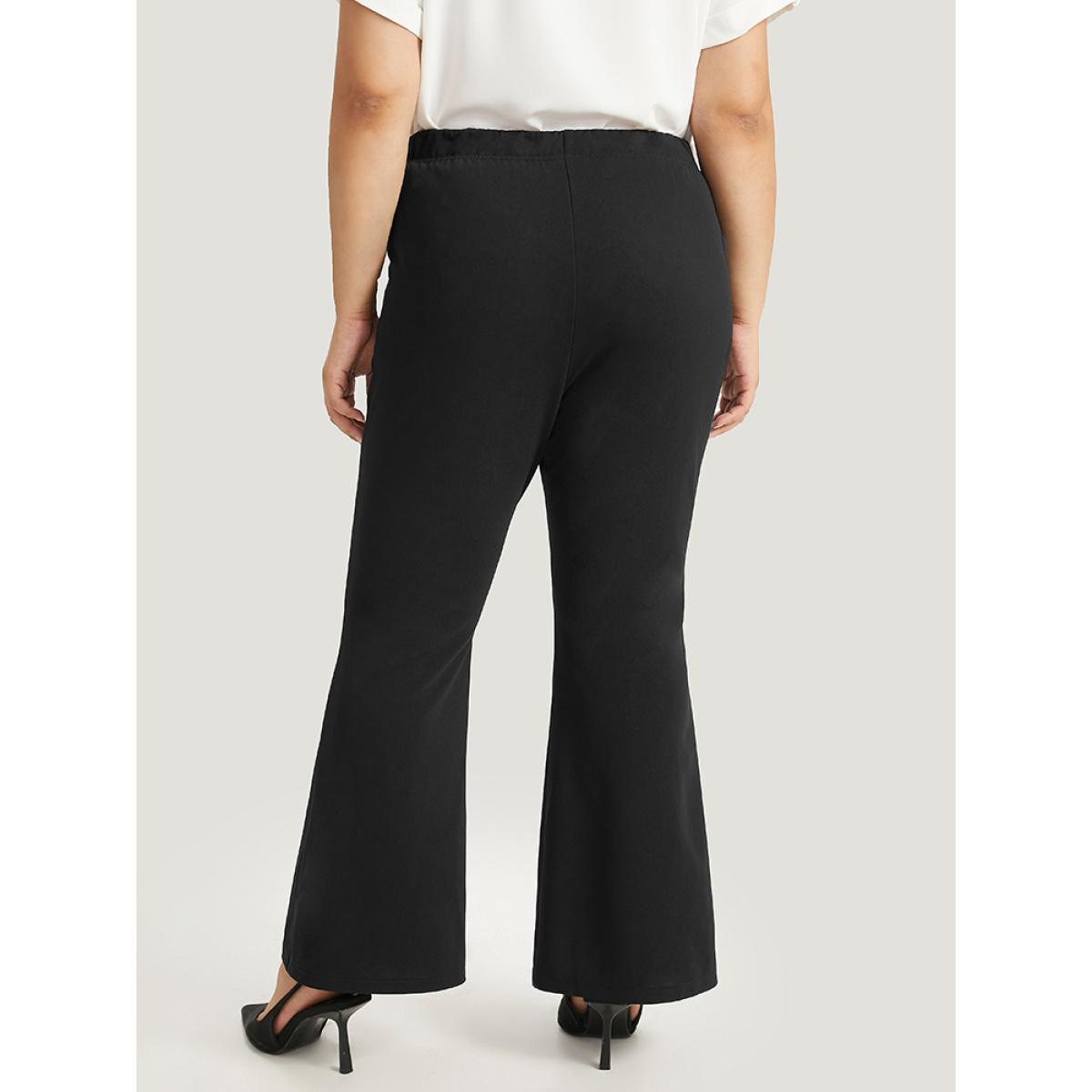 Plus Size Solid Pocket Flare Leg Elastic Waist Pants Women Black At the Office Flare Leg High Rise Work Pants BloomChic 18-20/2X Product Image