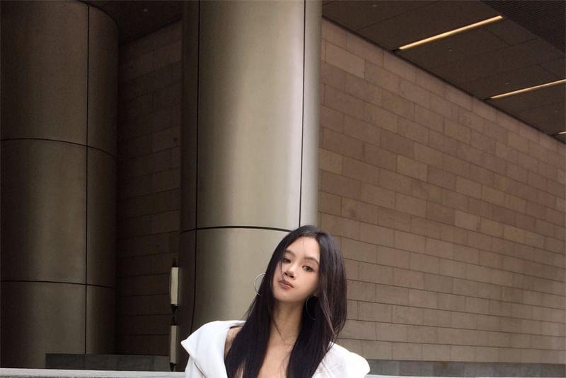 Spaghetti Strap Plain Romper / Zip Hoodie Product Image
