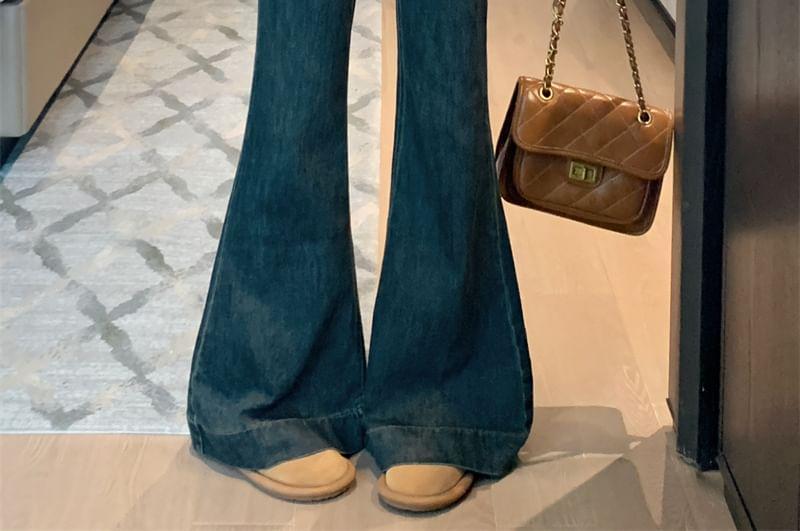 High Rise Washed Flared Jeans Product Image