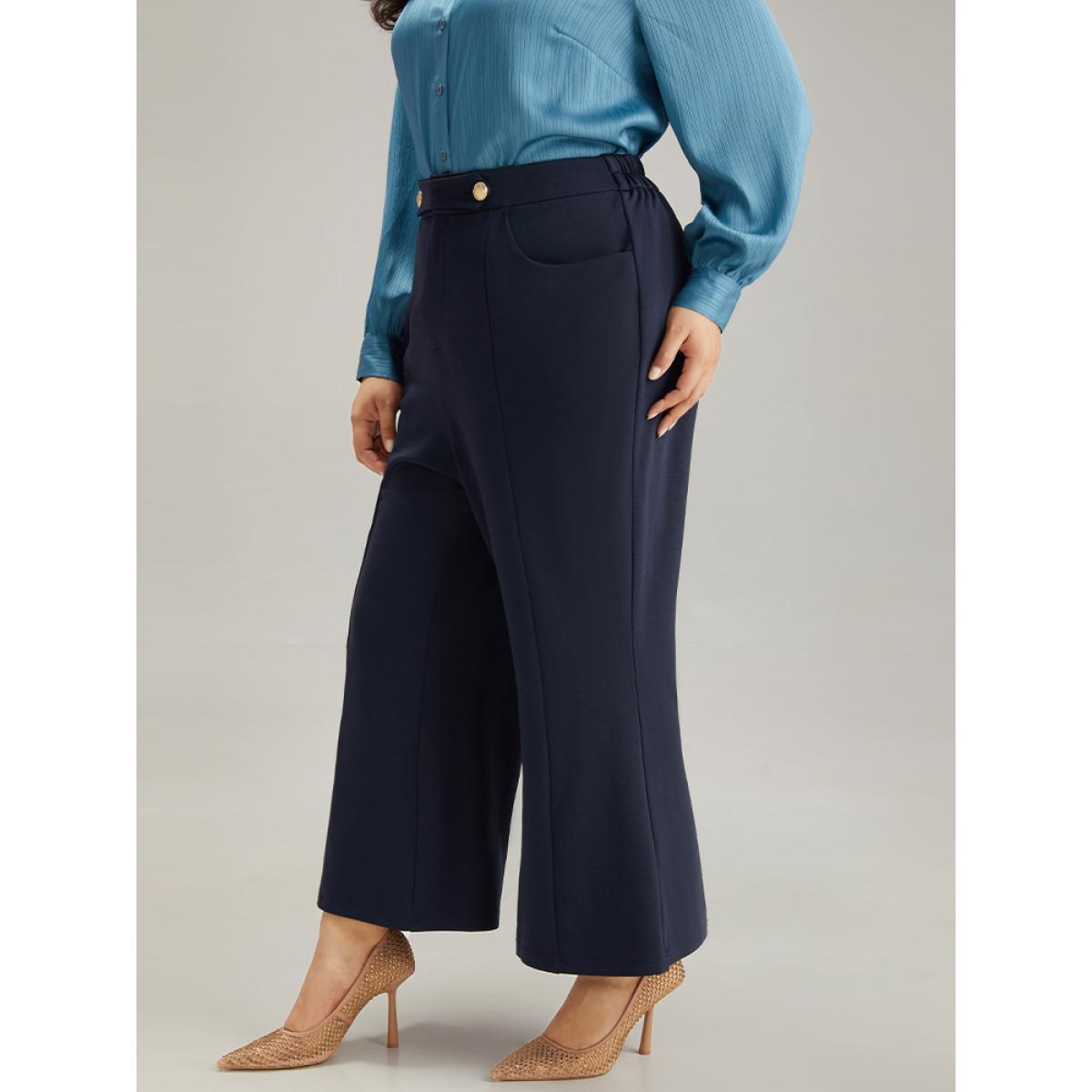 Plus Size Solid Metal Detail Pocket Flare Leg Pants Women Midnight Office Flare Leg High Rise Work Pants BloomChic 28/5X Product Image