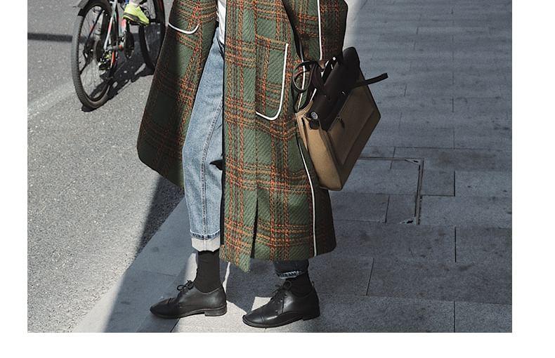 Plaid Contrast Trim Hooded Long Coat Product Image