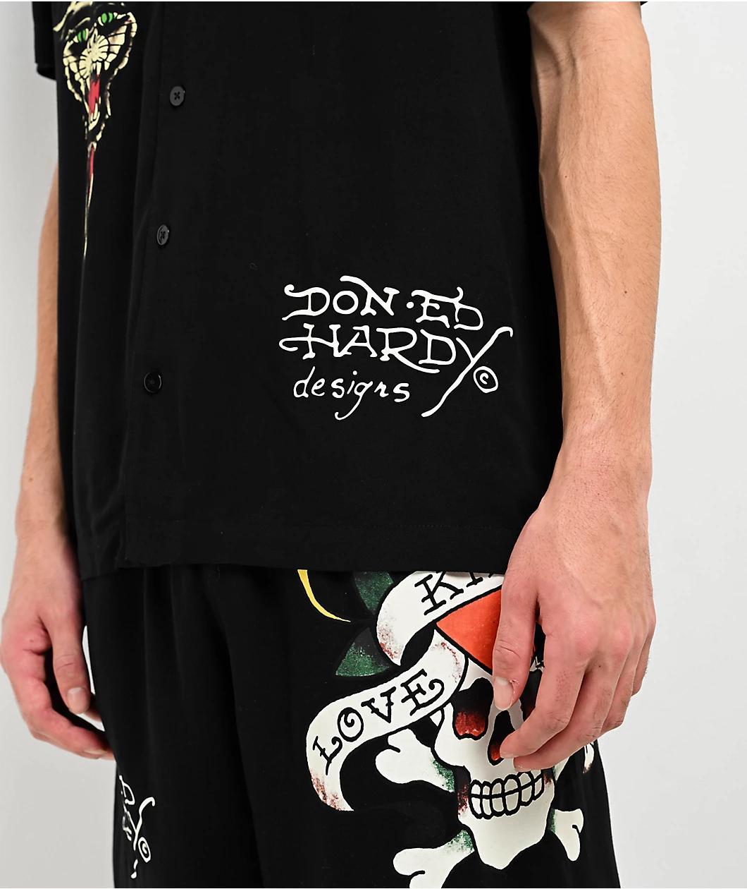 Ed Hardy Love Kills Slowly Woven Black Short Sleeve Button Up Shirt Product Image
