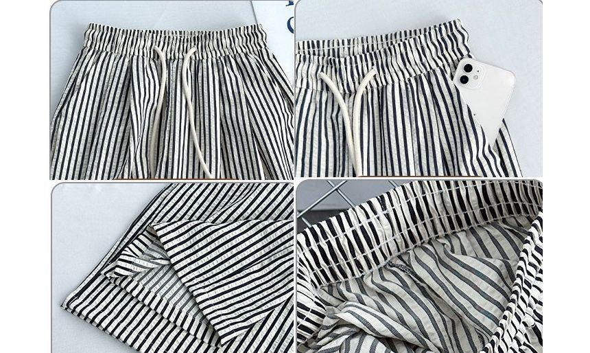 Striped High Waist Drawstring Drape Wide Leg Sweatpants Product Image