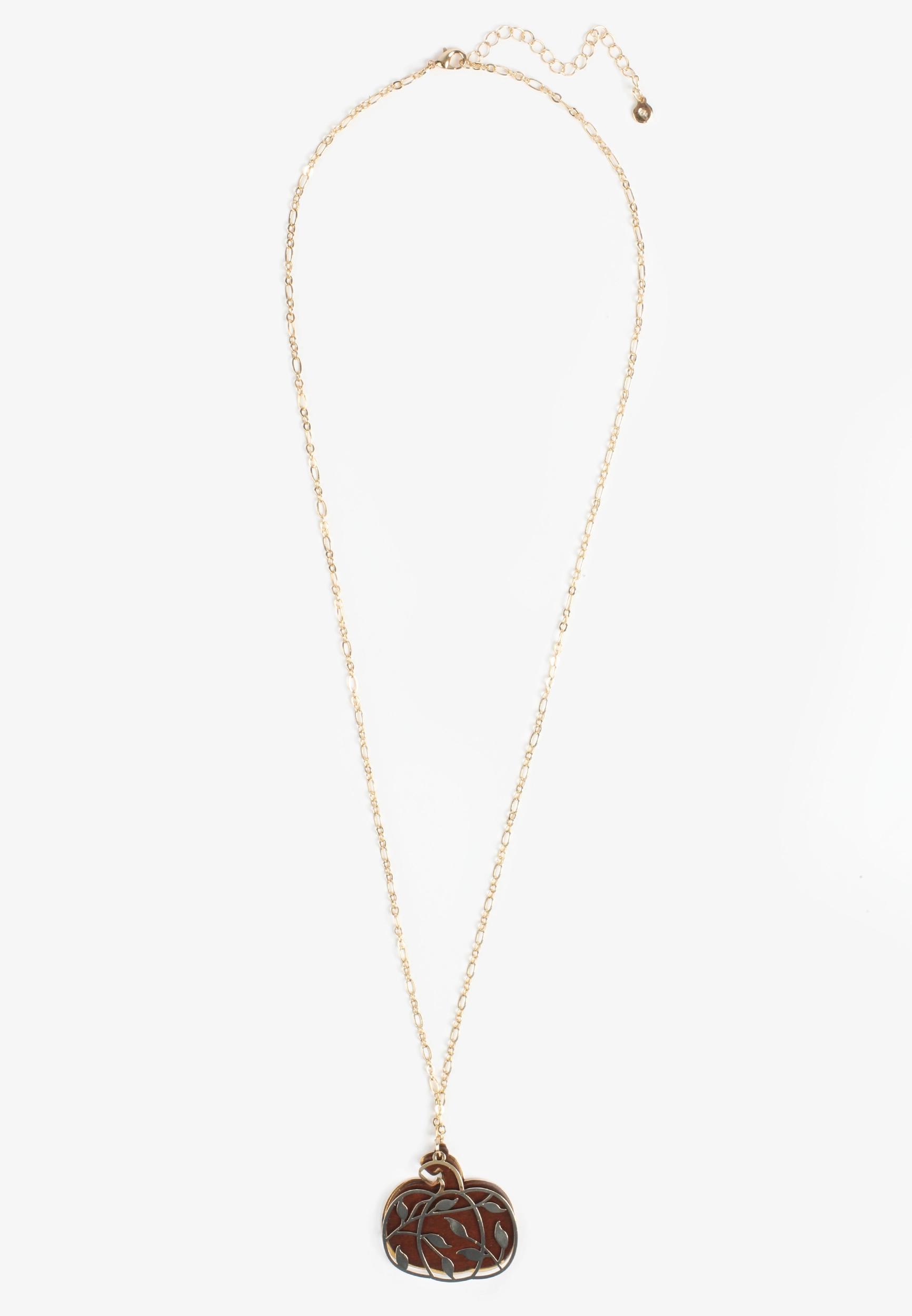 Gold Metal Overlay Pumpkin Pendant Necklace Product Image