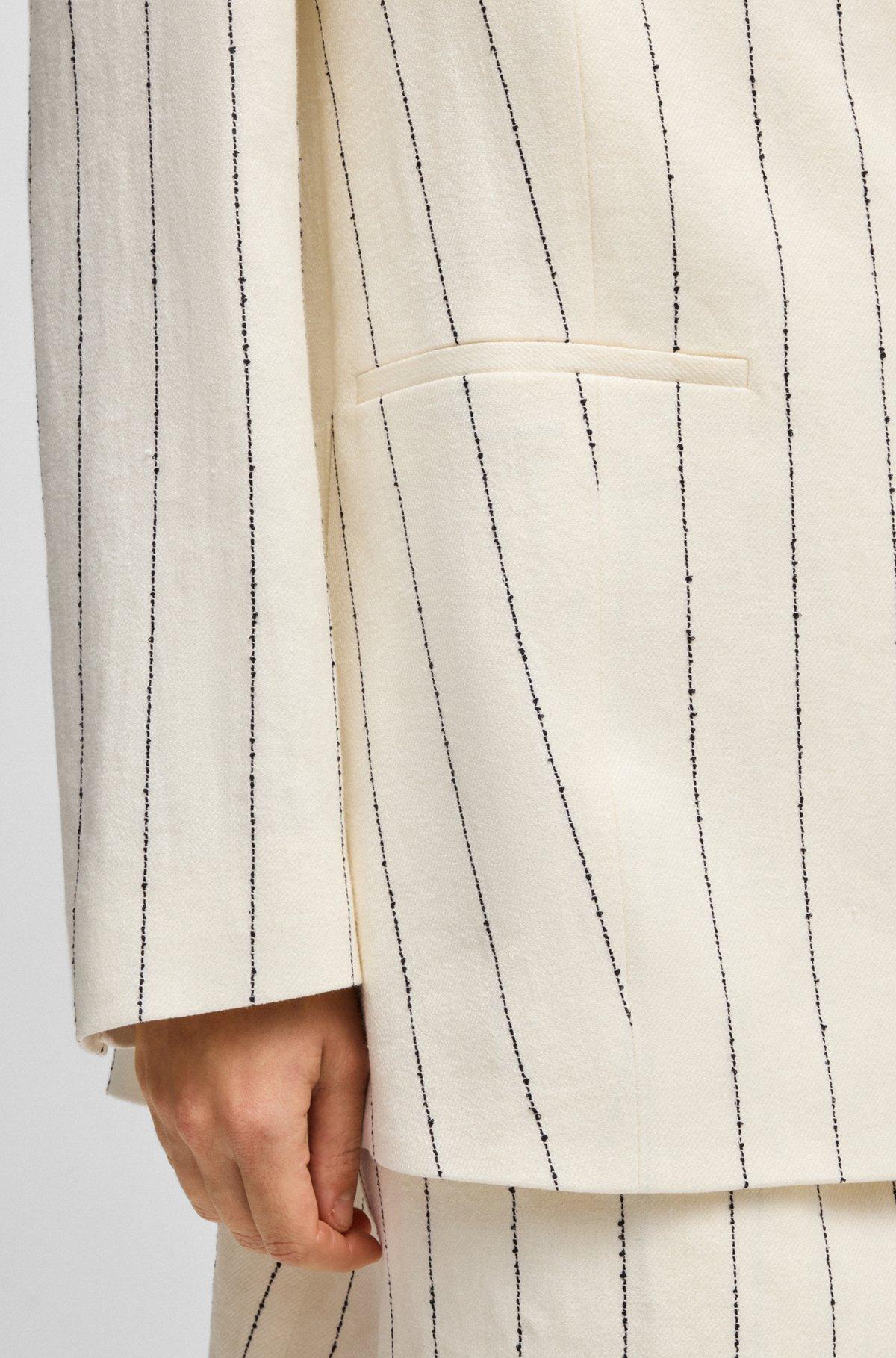 BOSS - Relaxed-fit suit jacket in striped linen-blend bouclé - Patterned Product Image