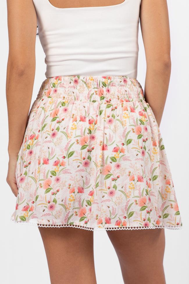 Through The Garden Ivory Multi Floral Eyelet Trim Mini Skort SALE Product Image