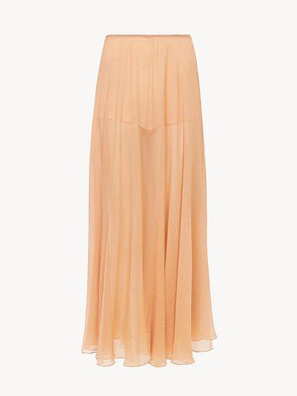 Fluid long skirt in silk mousseline Product Image