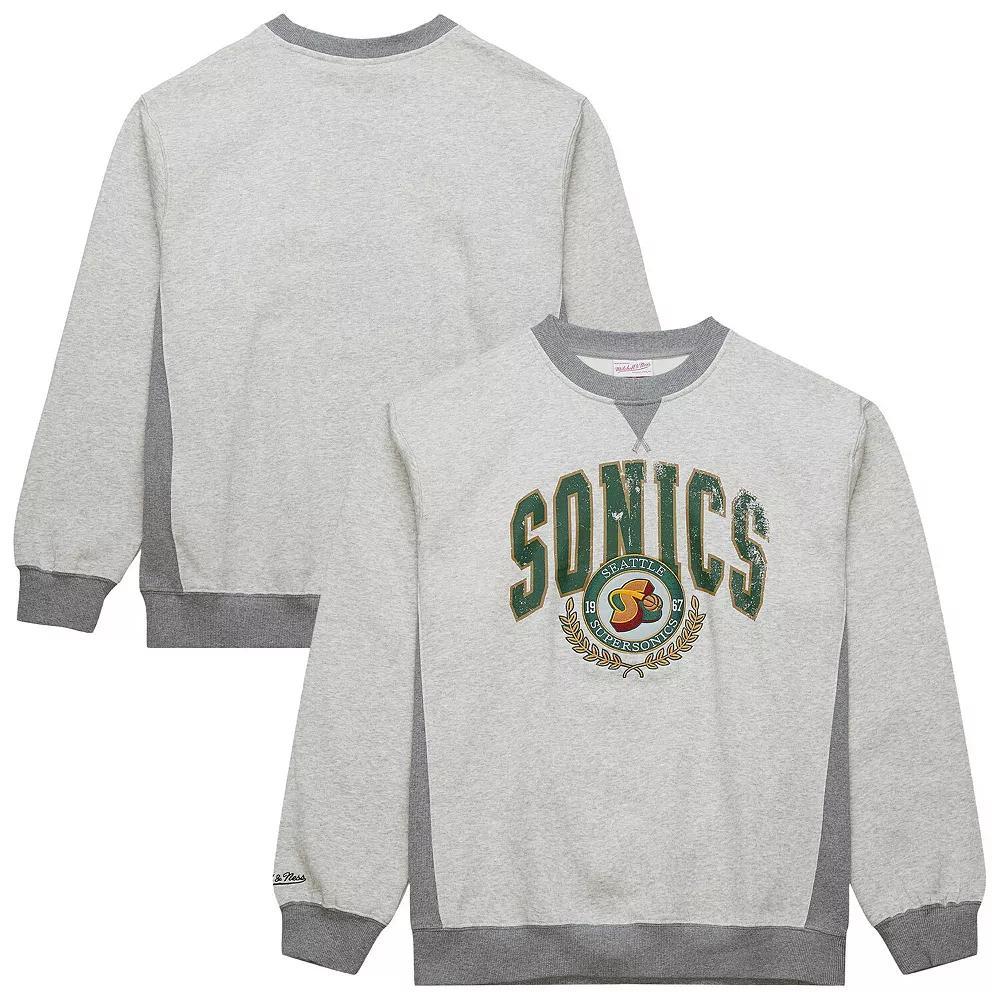 Men's Mitchell & Ness Heather Gray Seattle SuperSonics Hardwood Classics Vintage Logo Pullover Sweatshirt, Size: XL, Nba Grey Product Image