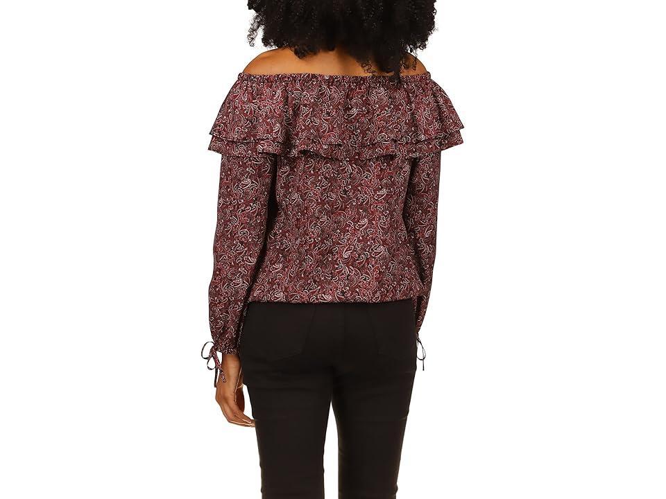 MICHAEL Michael Kors Petite Pop Paisley Ruffle Top (Royal Pink) Women's Clothing Product Image
