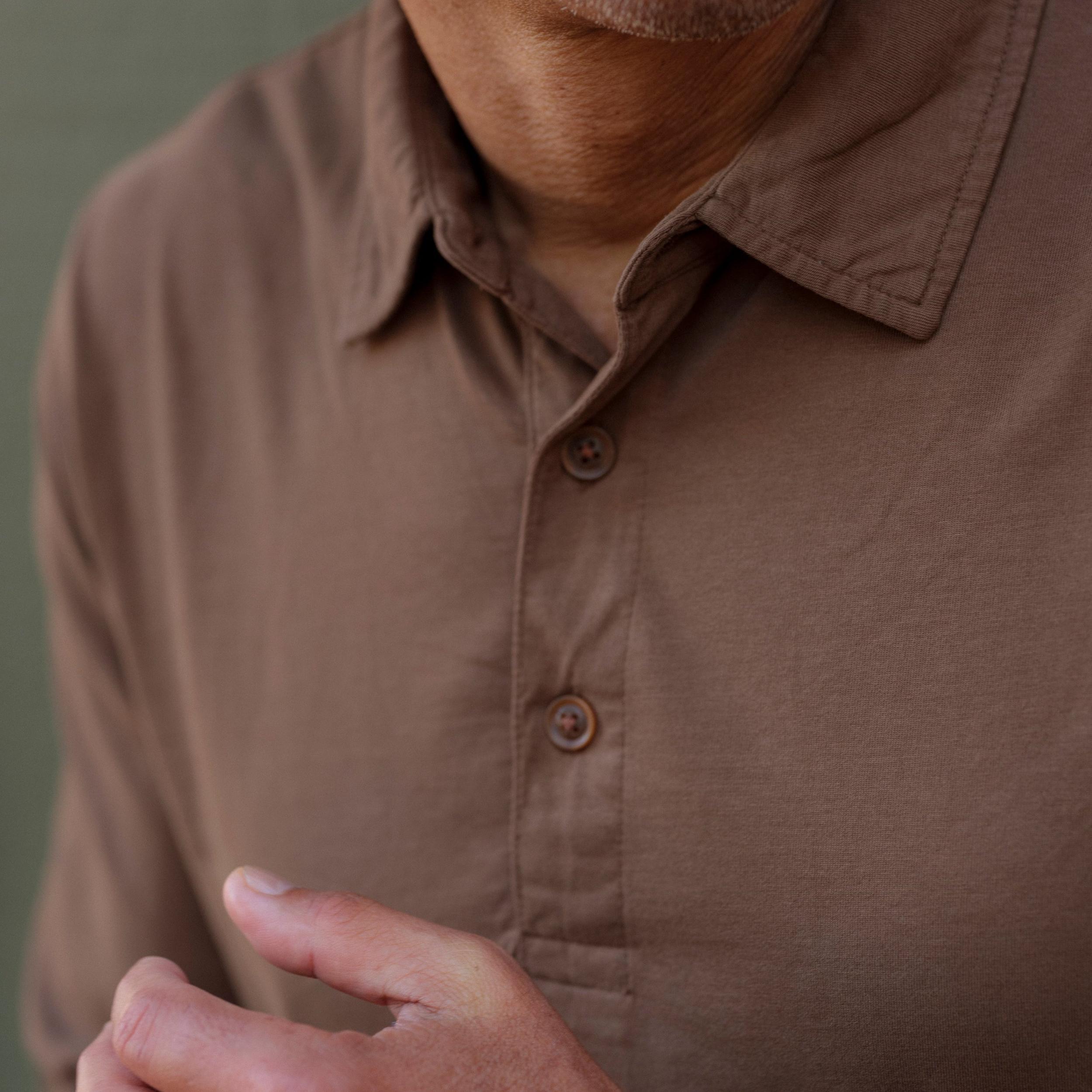 Pima Cotton Long Sleeve Polo - Dark Earth Product Image