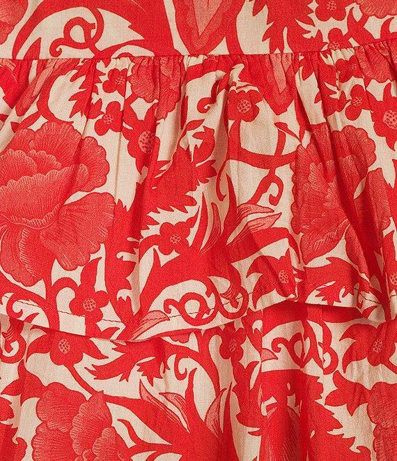 Ro's Garden Hunan Woven Floral Print V-Neck Flutter Sleeve Tie Waist Dress Product Image