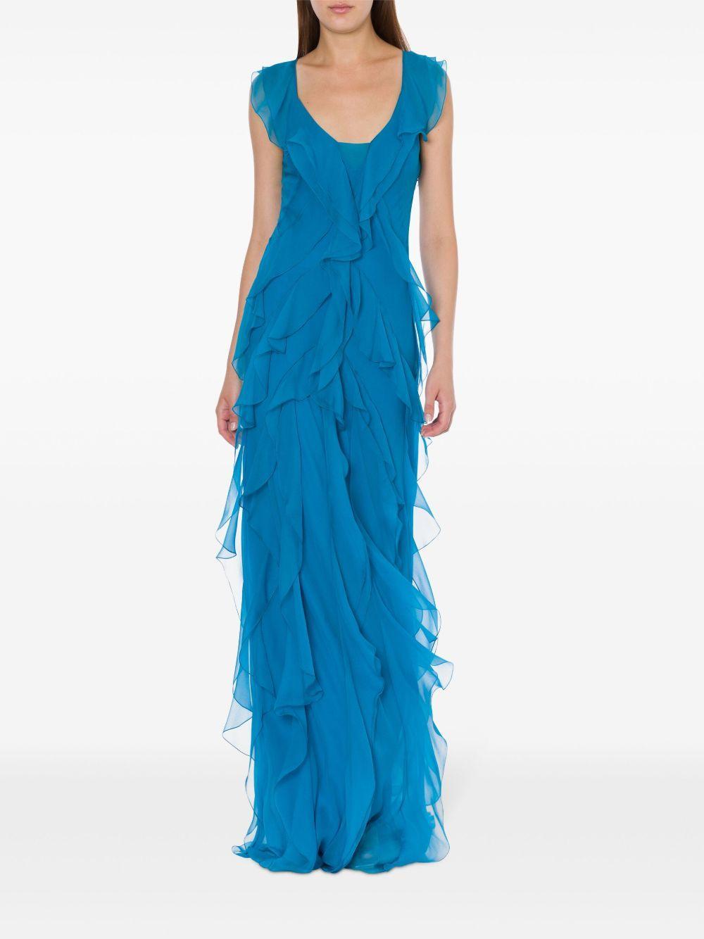 ALBERTA FERRETTI Ruffled Gown In Turquoise Product Image