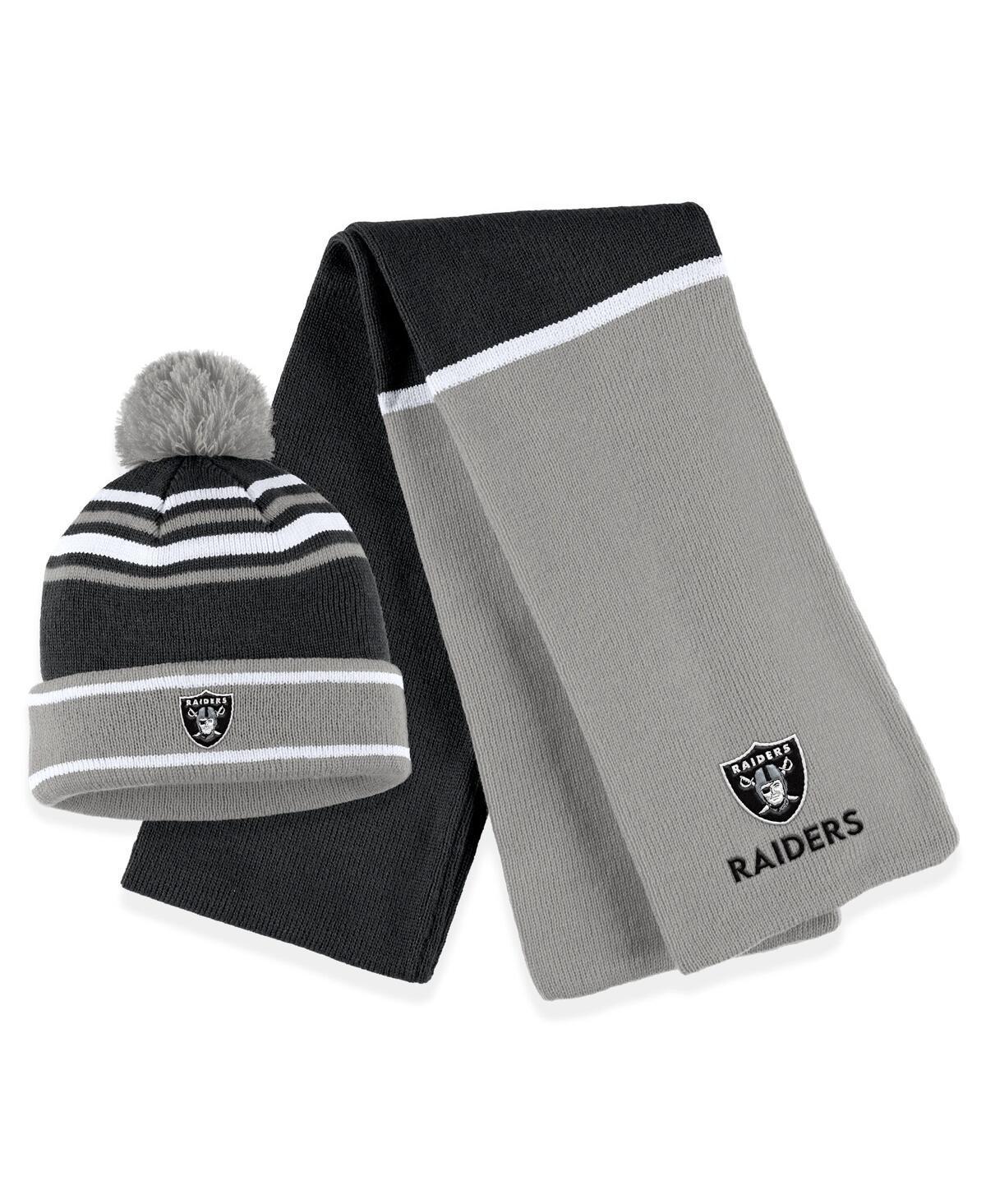 Women's WEAR by Erin Andrews Powder Blue Los Angeles Chargers Colorblock Cuffed Knit Hat with Pom and Scarf Set, Light Product Image