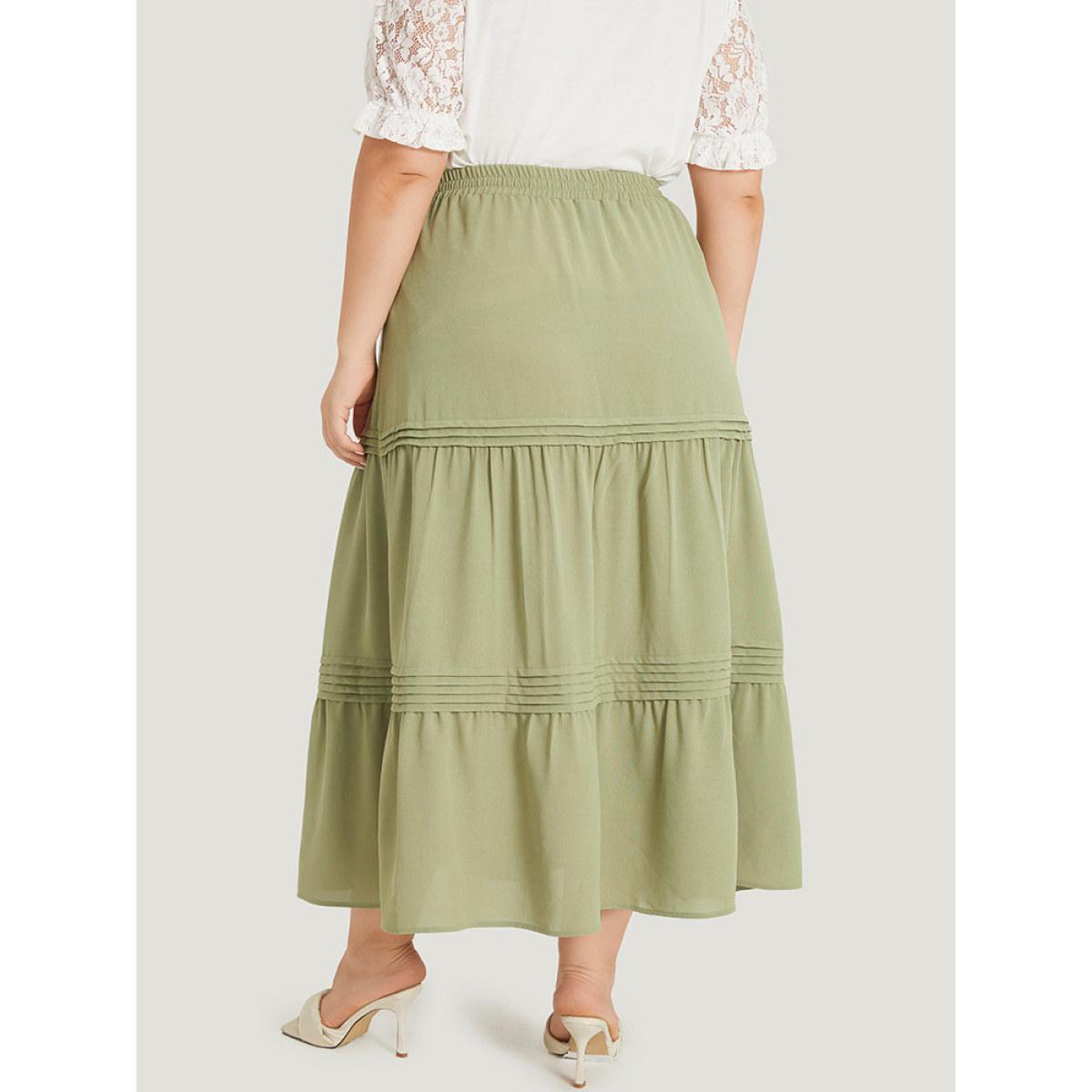 Plus Size Plain Drawstring Pocket Ruffle Layered Hem Skirt Women Sage Elegant Plain No stretch Pocket Dailywear Skirts BloomChic 26/4X Product Image