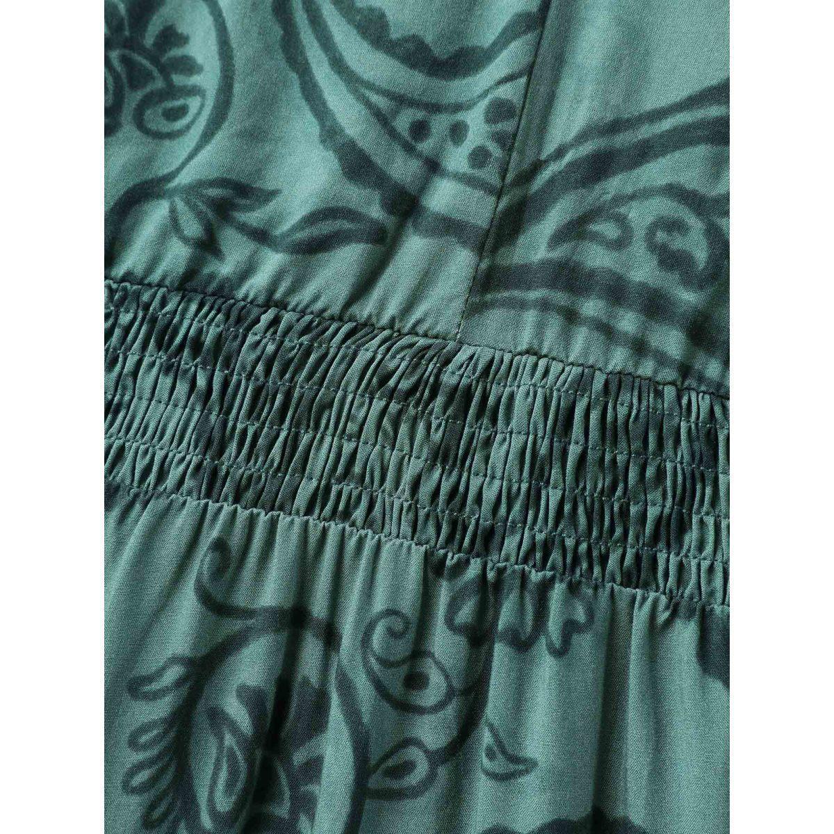 Plus Size Paisley Print Shirred Waist Midi Dress Teal Women V-neck Short sleeve Curvy BloomChic 12/L Product Image