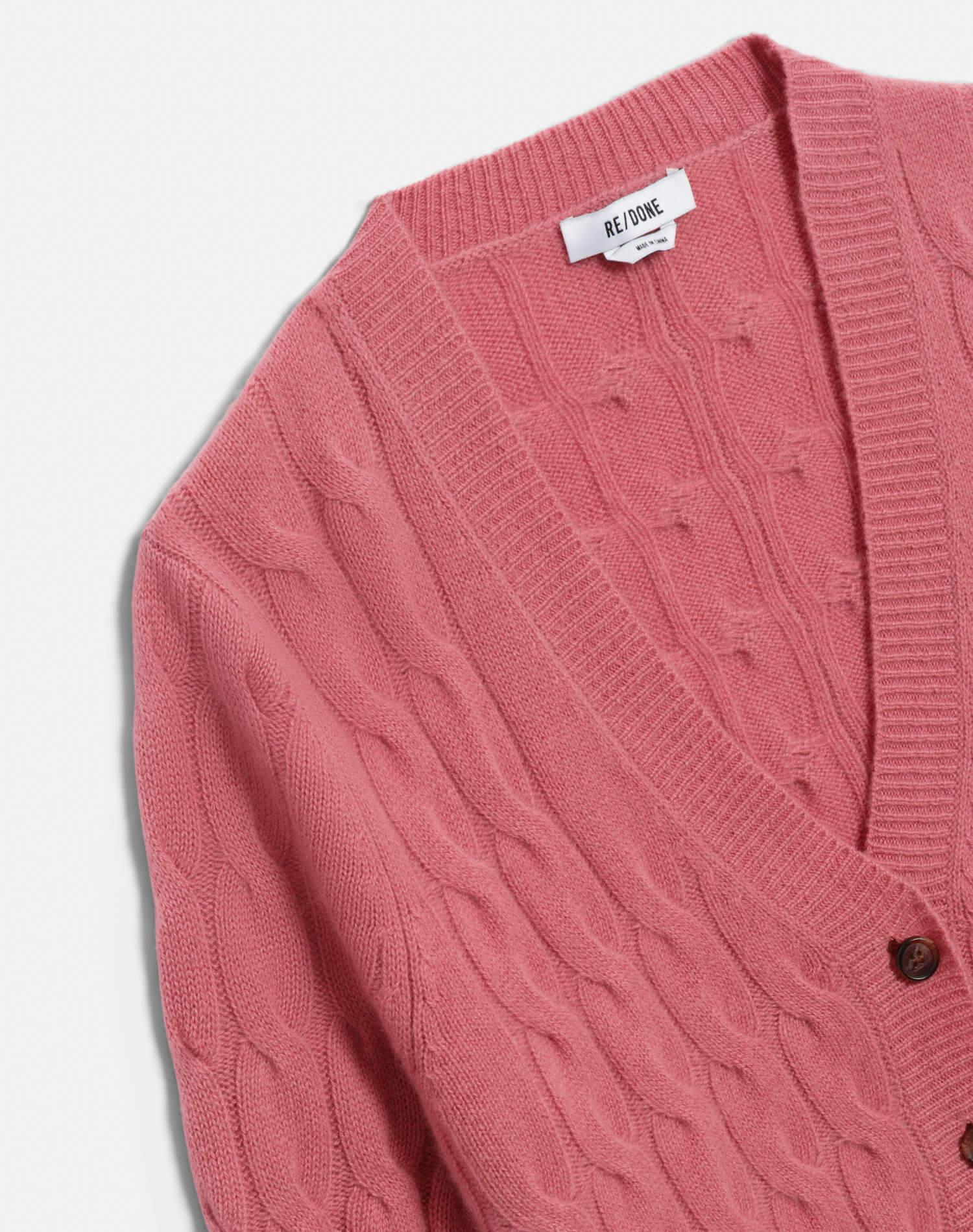 Cable V Neck Cardi - Old Rose Product Image