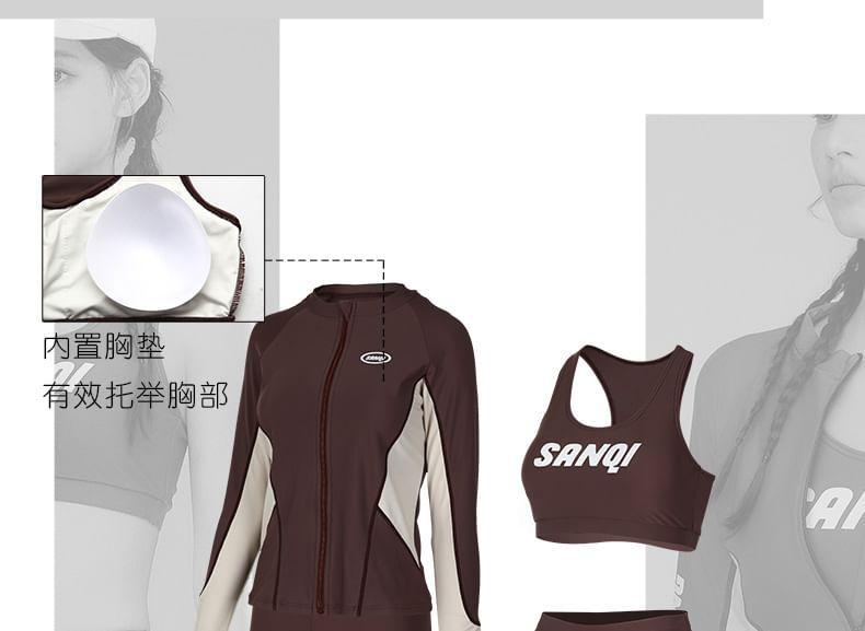 Set: Long-Sleeve Rashguard Top + Swim Pants + Bottom + Bikini Top Product Image