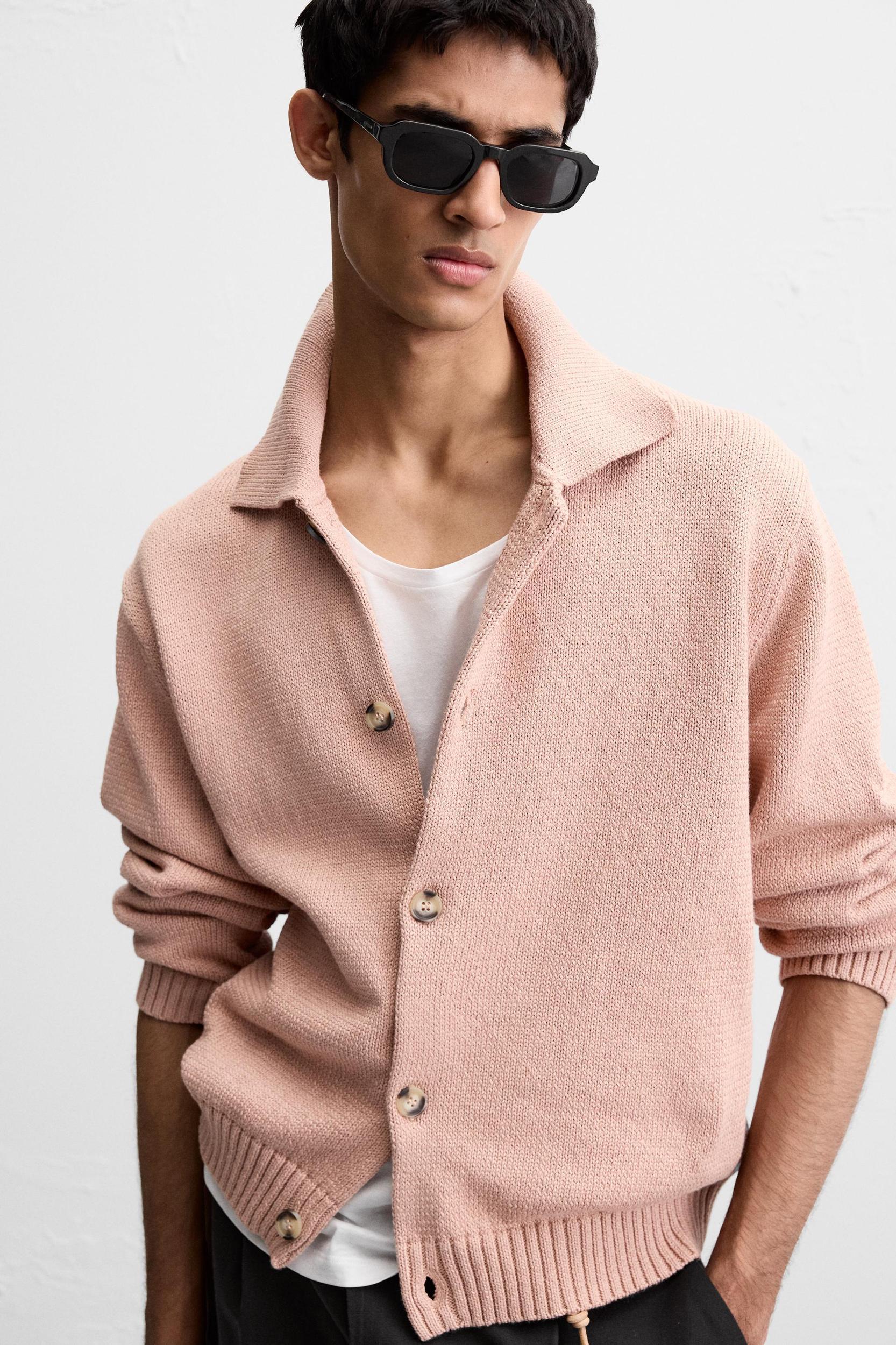 TEXTURED COTTON BLEND CARDIGAN Product Image