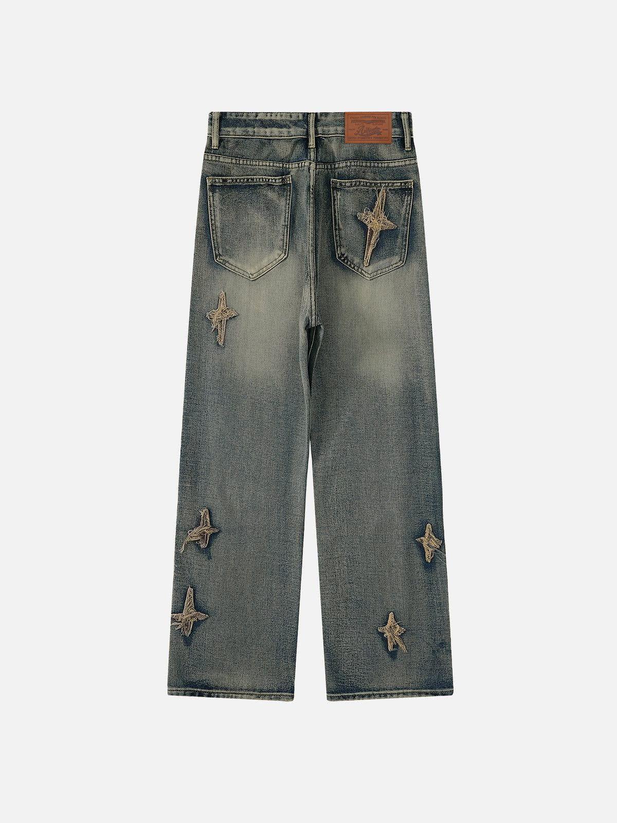 Aelfric Eden Star Embroidered Washed Straight Jeans Product Image