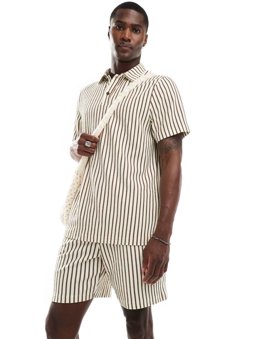 South Beach terrycloth striped beach shorts in beige - part of a set Product Image