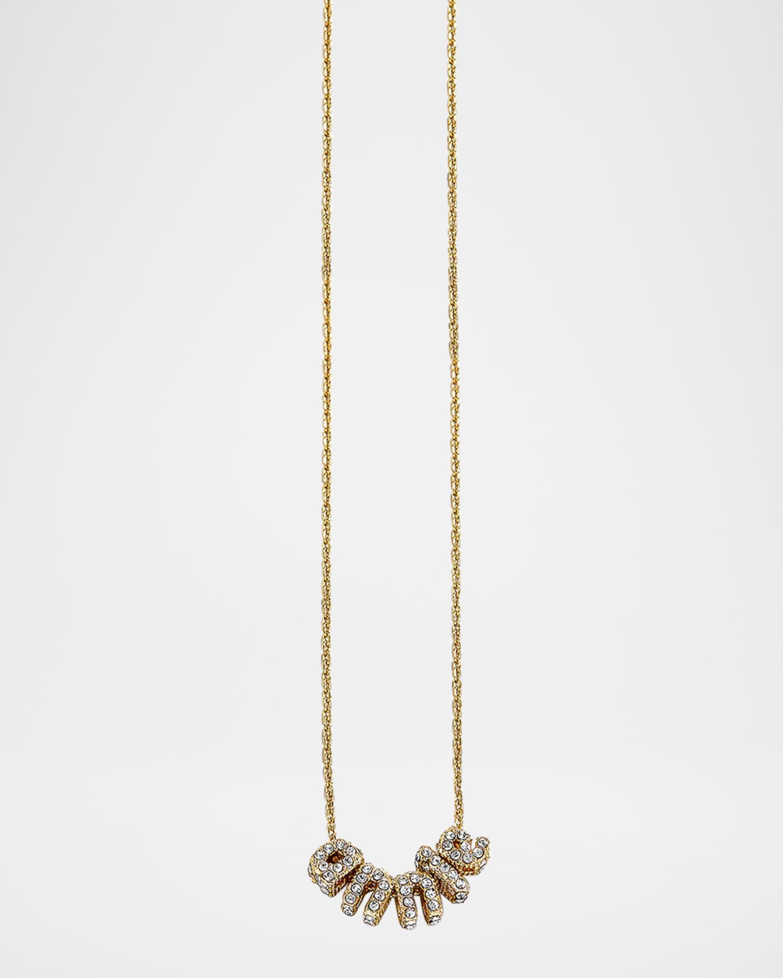 Small Gold Pave Custom Bubble Letter Necklace Product Image