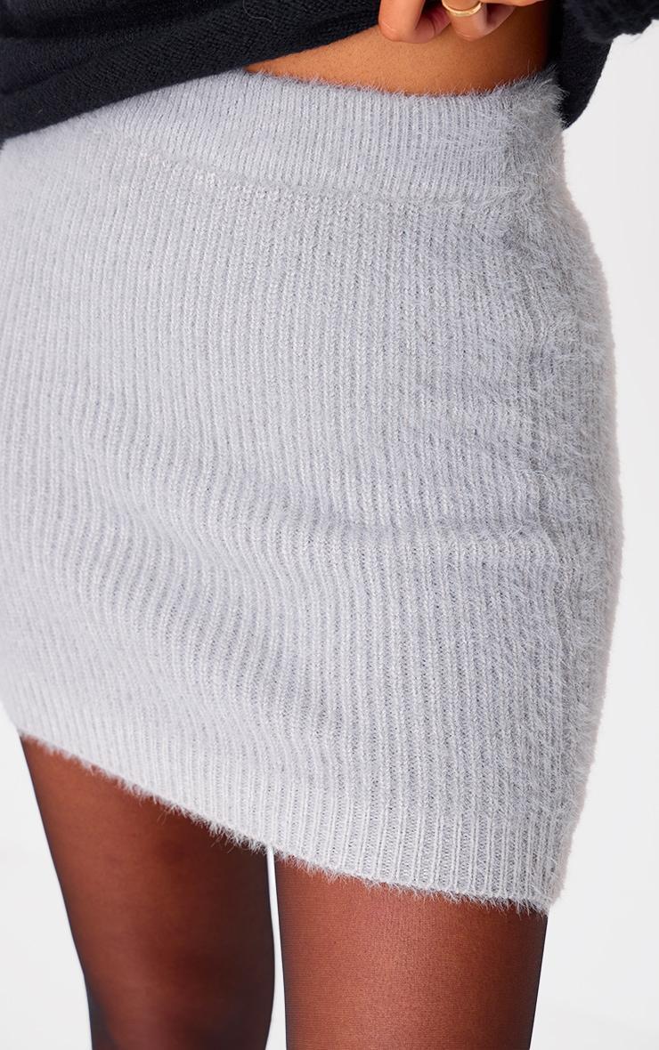 Tall Grey Marl Fluffy Knitted Mini Skirt Product Image