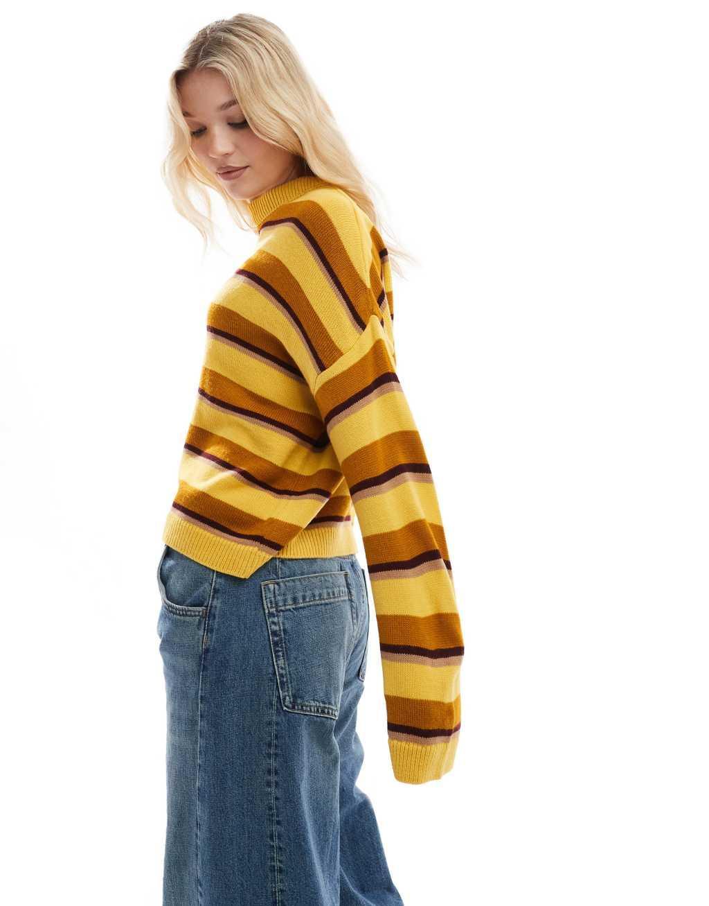 Miss Selfridge tonal ochre stripe oversized knit sweater Product Image