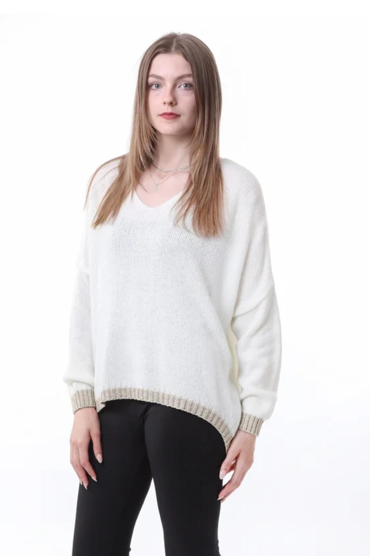 V Neck Lurex Trim Sweater Product Image