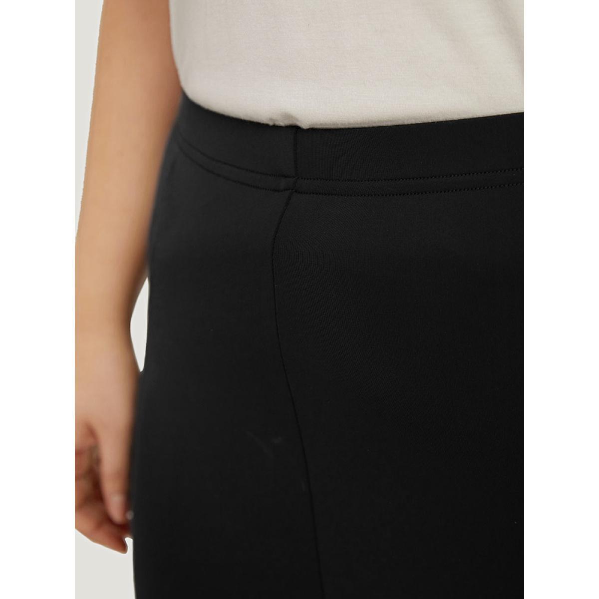 Plus Size Plain Lace Panel Skinny Elastic Waist Leggings Women Indigo Elegant High stretch Skinny High Rise Dailywear Leggings BloomChic 18-20/2X Product Image
