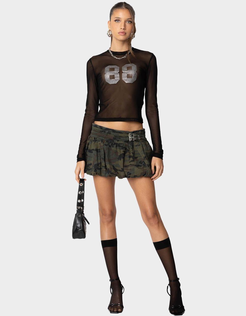 EDIKTED 88 Rhinestone Sheer Mesh Top Product Image