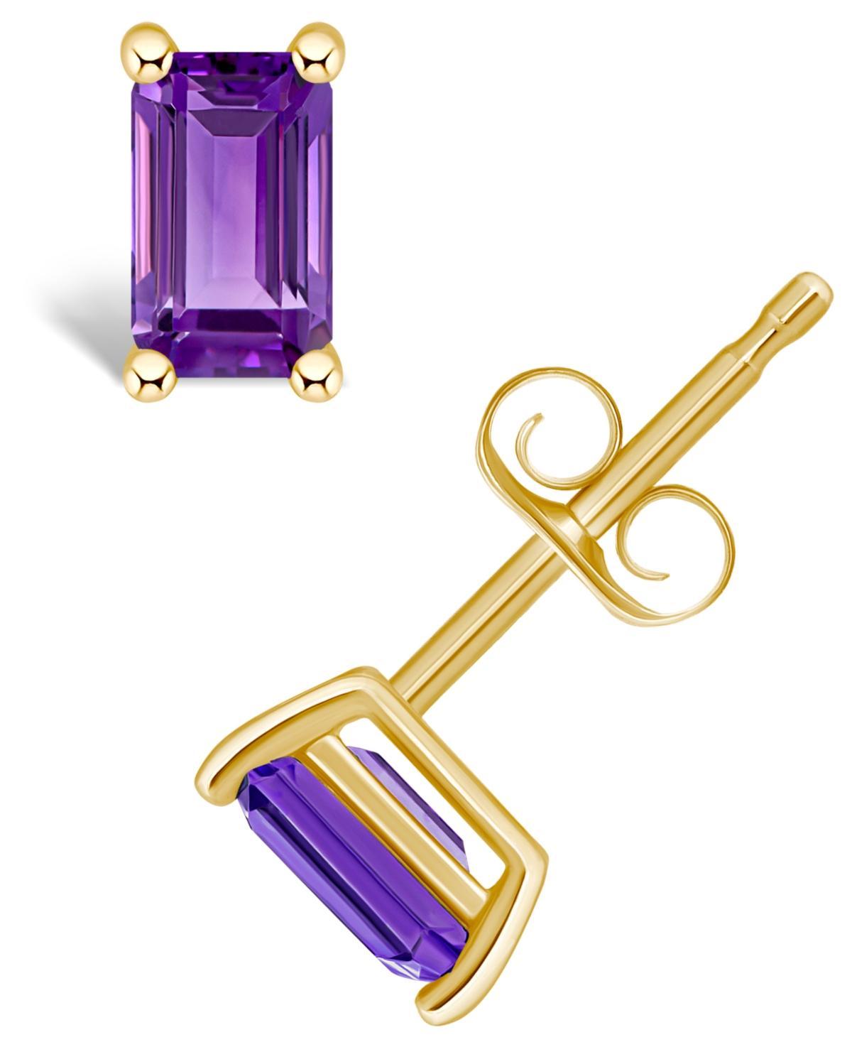 14k White Gold Emerald Cut Birthstone Stud Earrings, Women's, Purple Feb Product Image