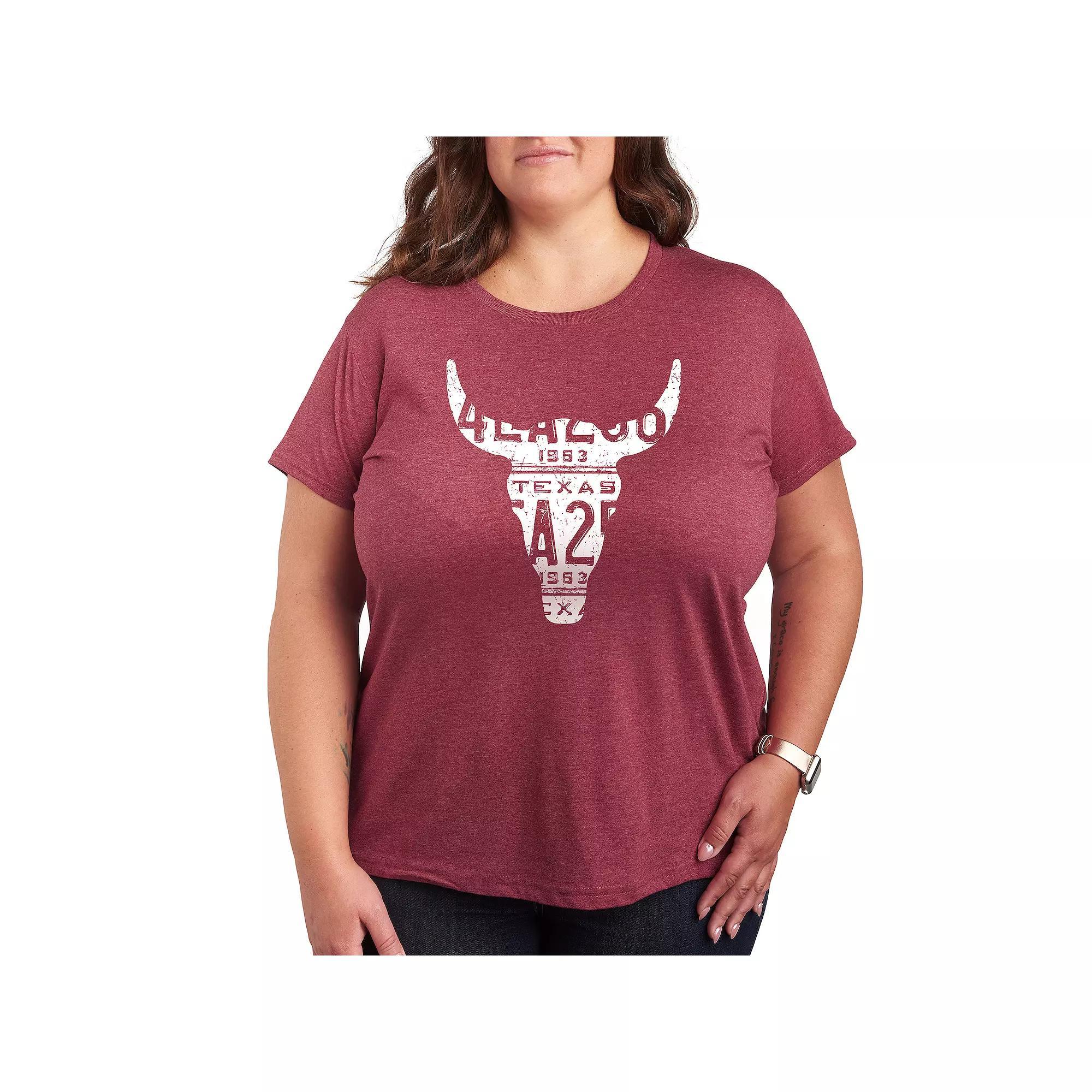 Plus Size Texas License Plate Steer Graphic Tee, Womens Product Image