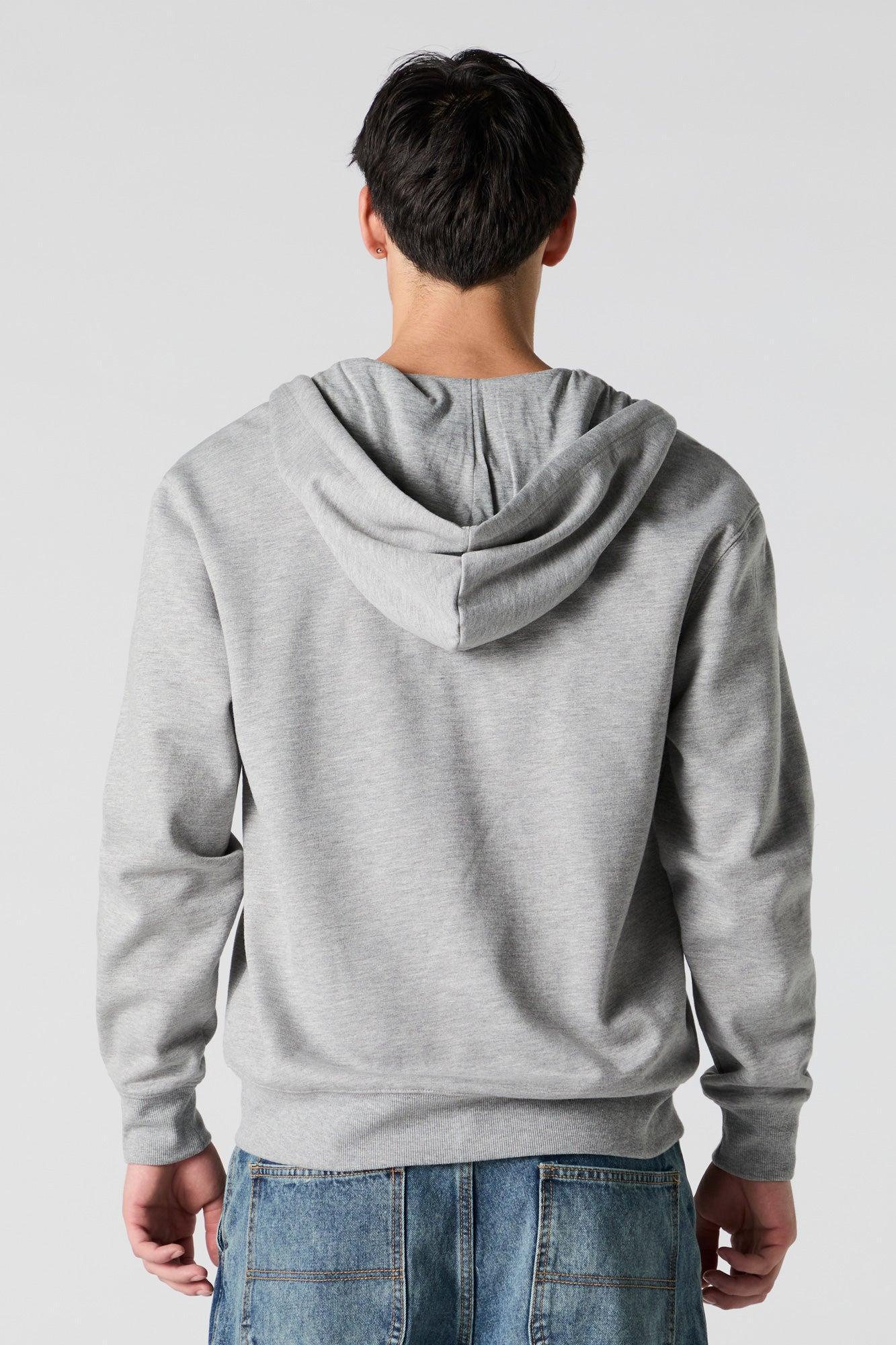 Solid Fleece Zip-Up Hoodie Male Product Image