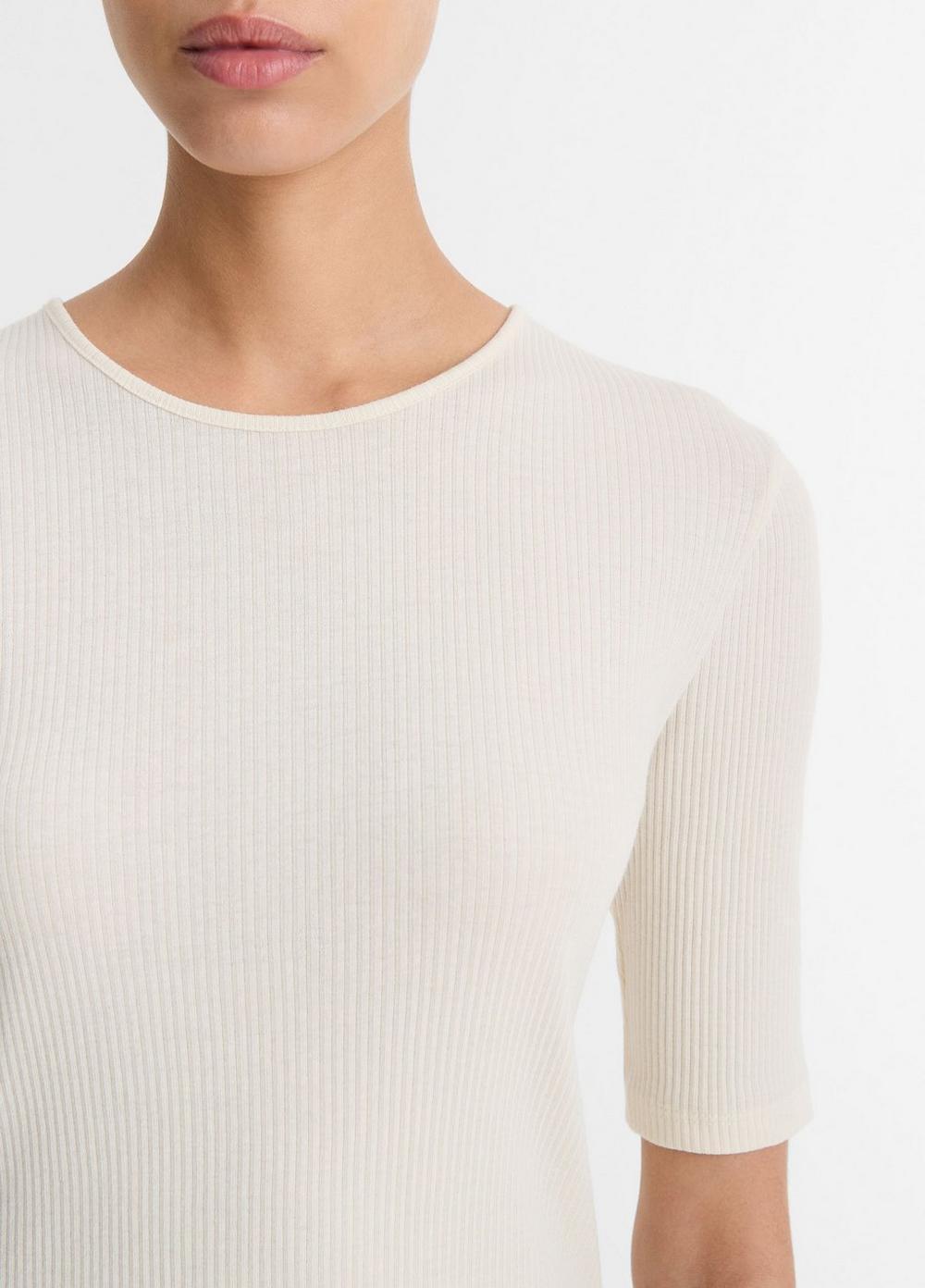 Womens Ribbed Cotton Elbow-Sleeve T-Shirt, Laurel, Size S Vince Product Image