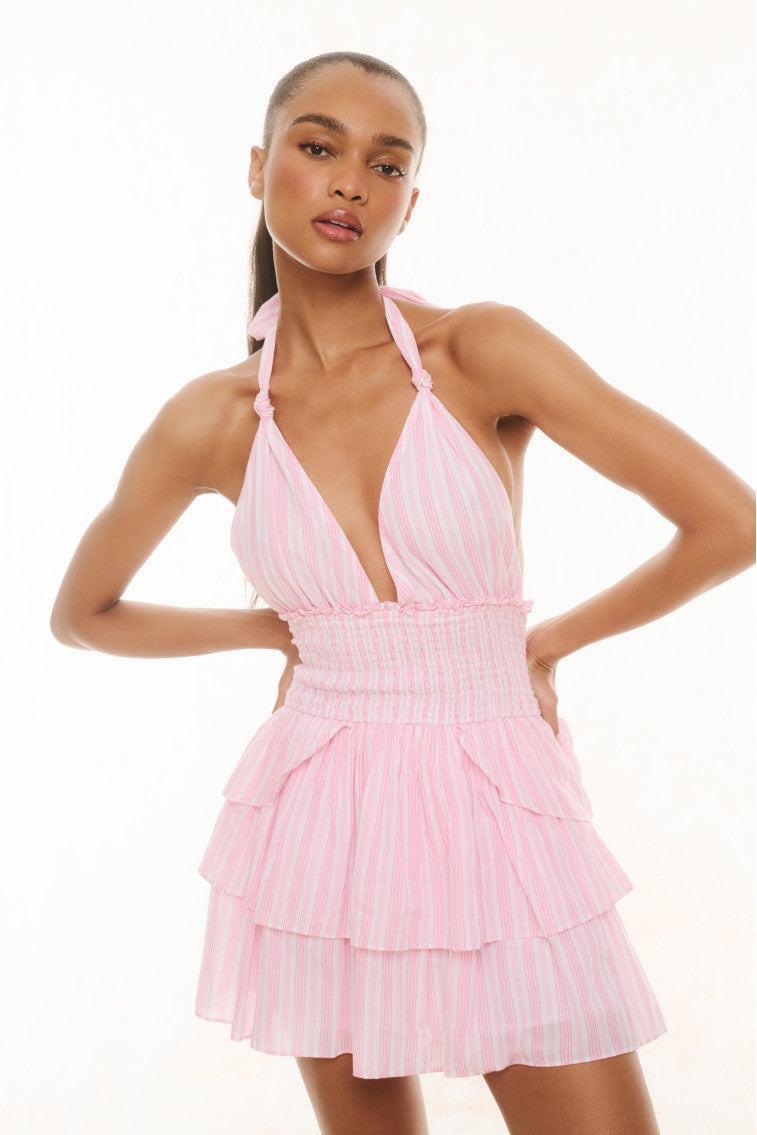 Deanna Cotton Striped Halter Dress Product Image