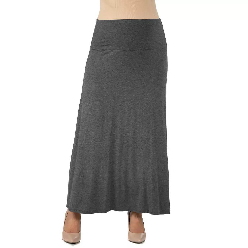 Maternity 24Seven Comfort Apparel Elastic Waist Maxi Skirt, Women's, Size: Large-Mat, Grey Grey Product Image